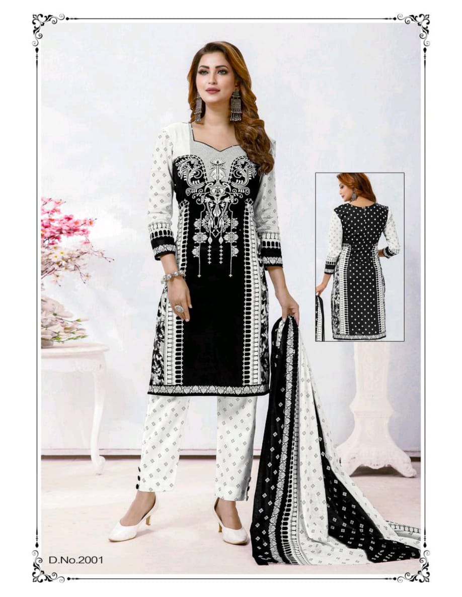 Meenaxi Black Queen Vol-2 Latest Fancy Designer Black And White Heavy Cotton Print Dress Material Collection