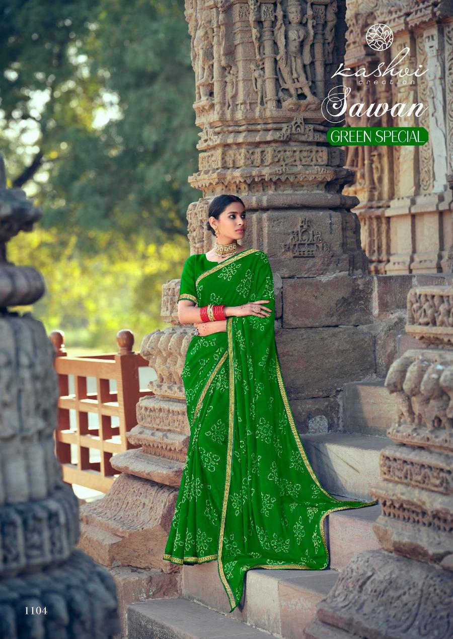 Kashvi Sawan Green Casual Wear Printed Designer Chiffon Saree Collection
