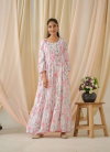 Psyna 1803 Floral Print Fancy Linen Gown Best Wholesale Price In Surat