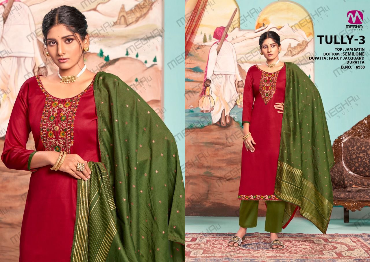 Meghali Tully 3 Jam Satin Printed Casual Daily Wear Dress Material Collection