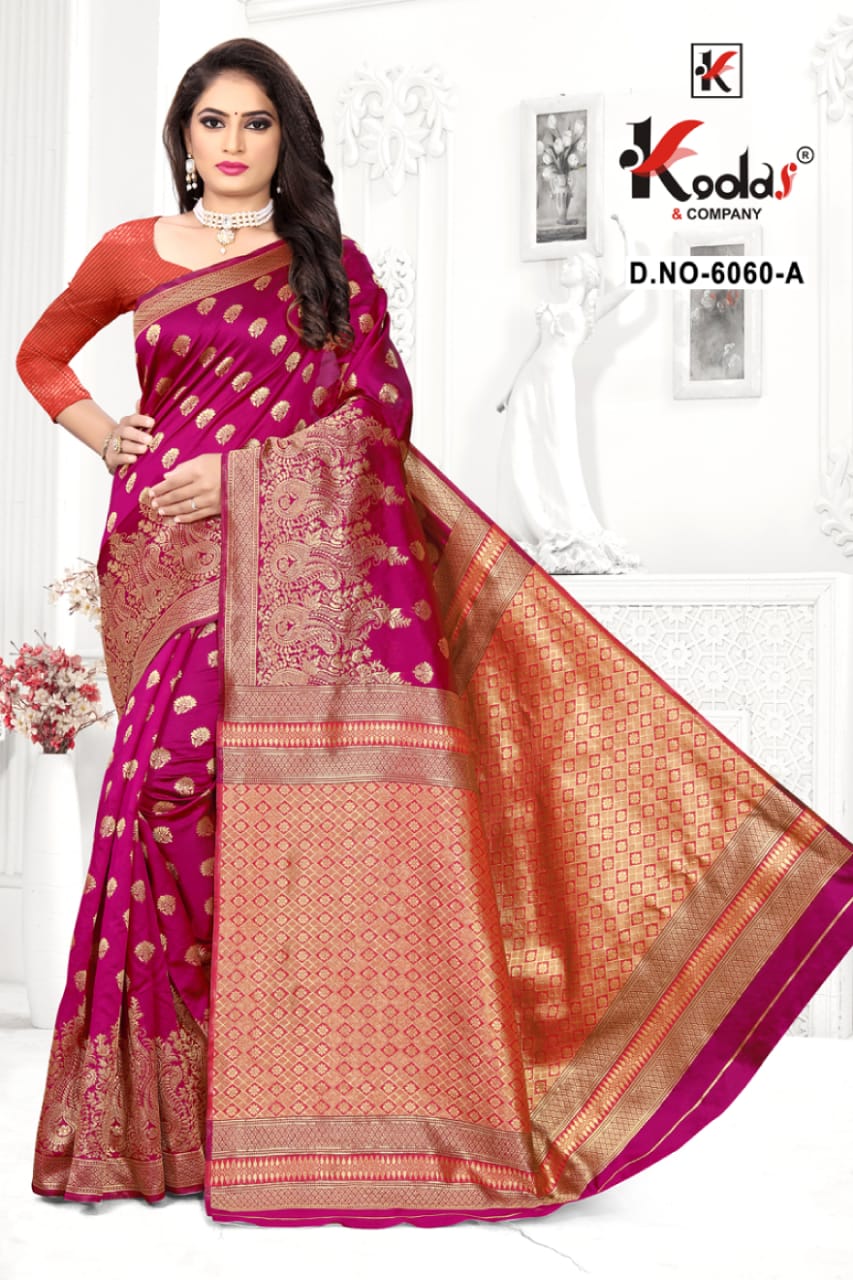 Skoda - 6060 Latest Fancy Designer Festive Wear Pure Silk Saree Collection Full Catalog Available At Wholesale Rate.

