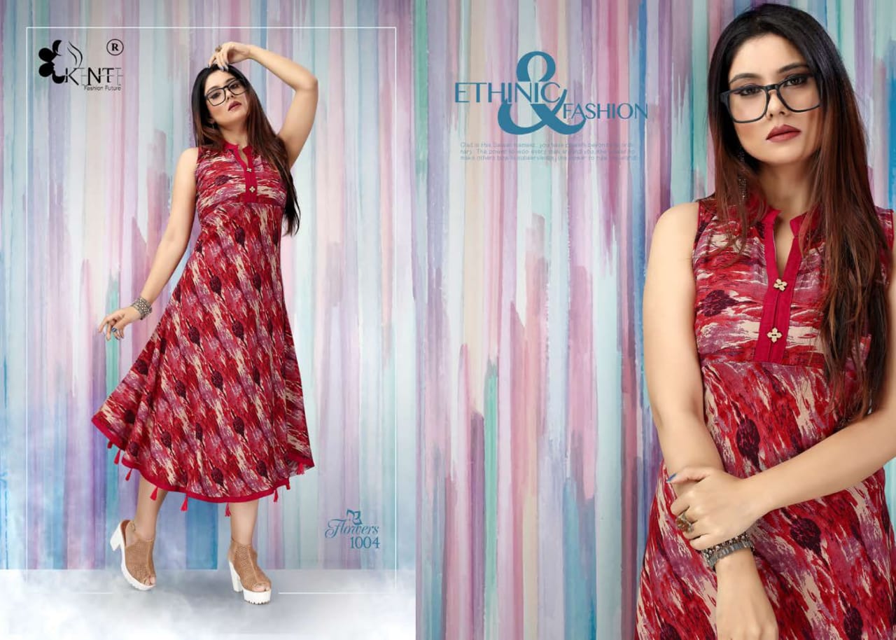Kinti-Flowers Fancy Designer Regular Wear Heavy Rayon Printed Kurti collection