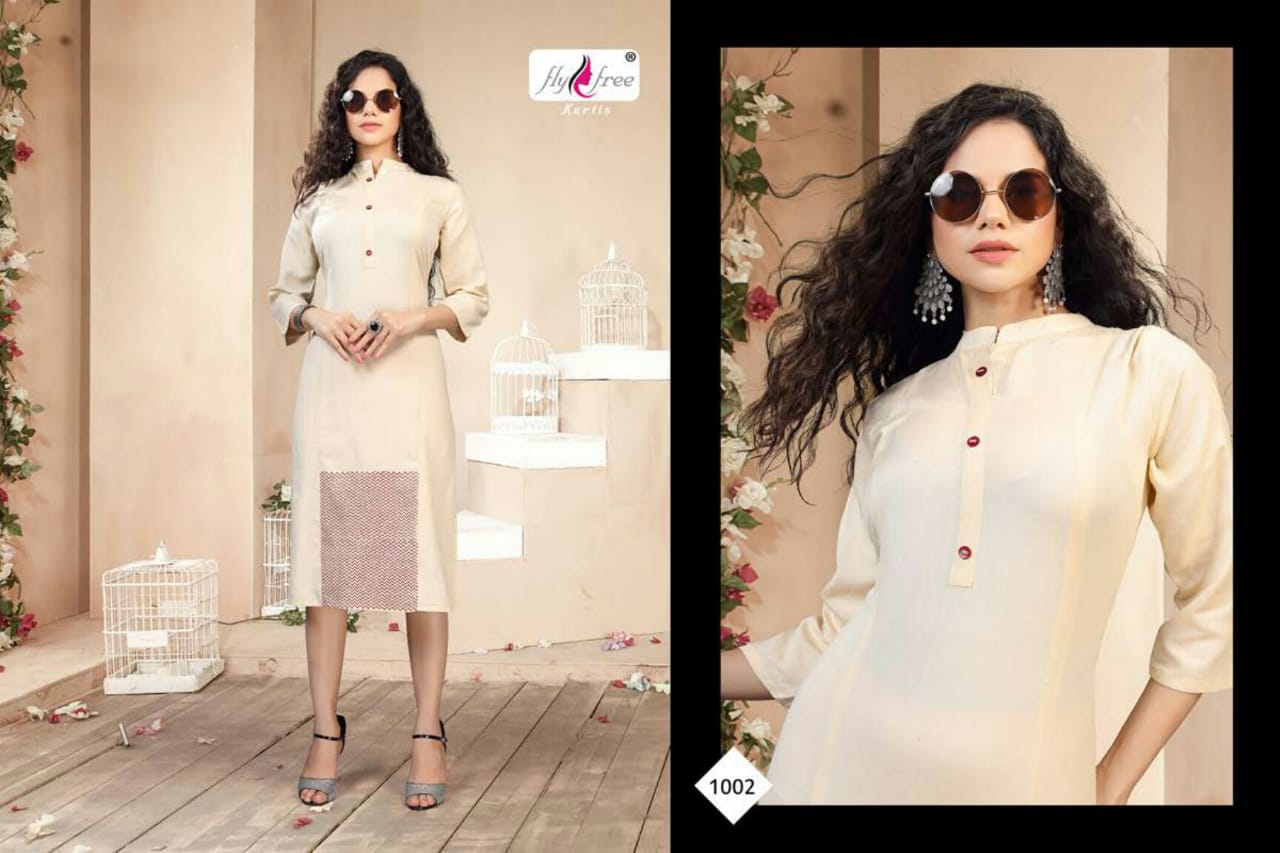 Fly Free Naira Latest Fancy Regular Casual Wear Heavy Rayon Designer Kurtis Collection
