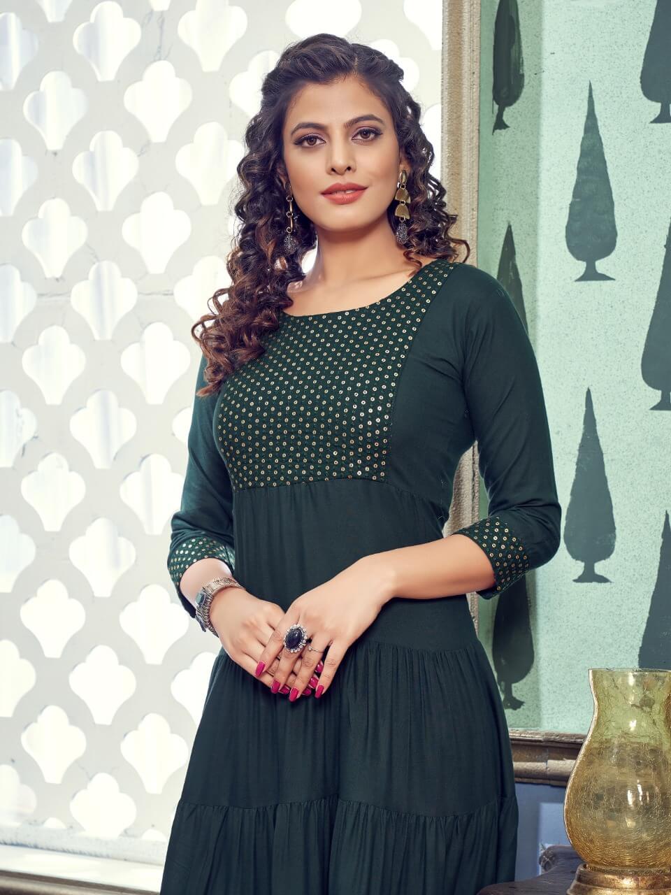 Bonie Fenni Fancy Ethnic Wear Sequence Rayon Designer Latest Kurti Collection
