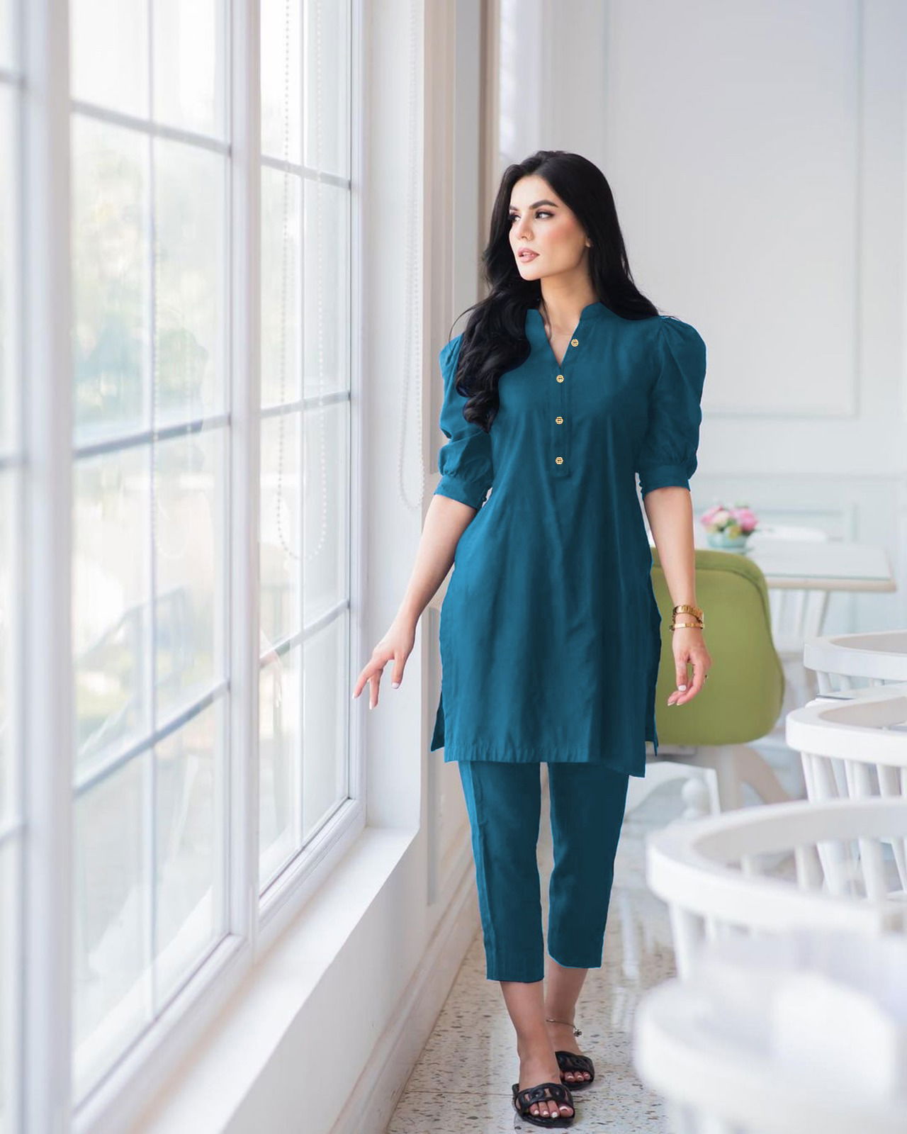 2015 Party Wear Cotton Slub Short Kurti With Bottom Catalog