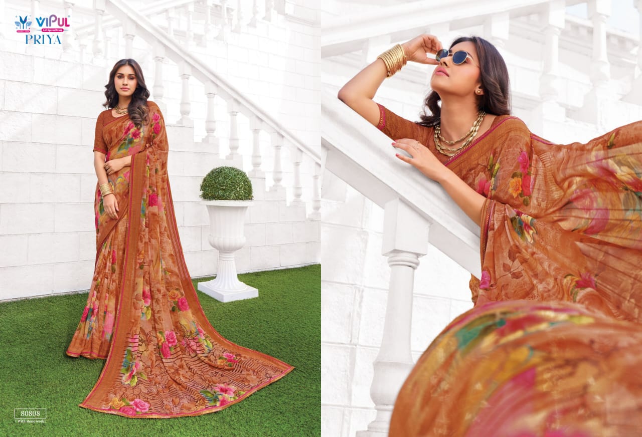 Priya By Vipul Georgette Daily Wear Sarees Wholesale Shop In Surat