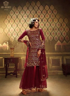 Arya Noorani Saga 2 Wedding Designer Heavy Work Georgette Top With Dull Santoon Inner Net Bottom With Four Sided Bordered Dupatta Collection