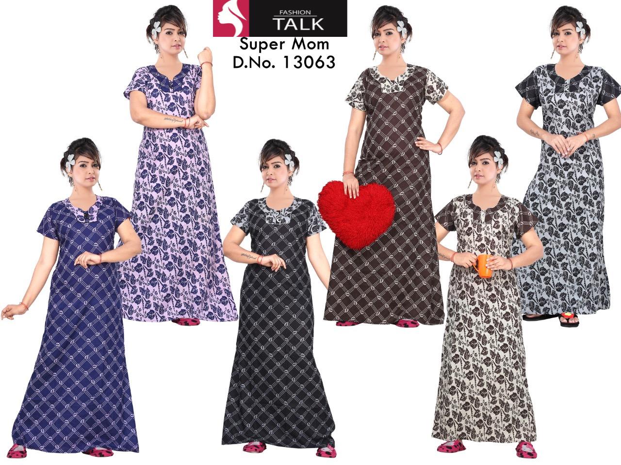 Ft 13063 Latest Collection Of Printed Pure Cotton Night Wear Gown 