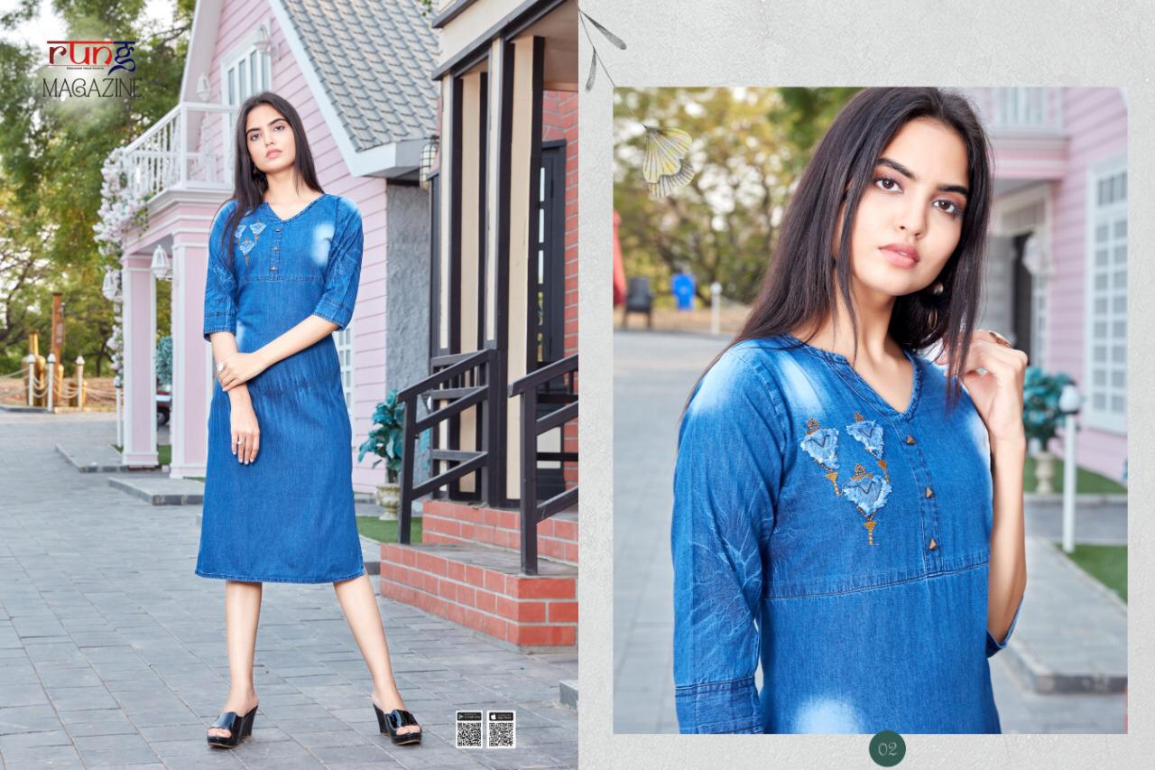 Rung Magazine Latest Heavy Fancy Designer Ethnic Wear Denim Designer Kurti Collection
