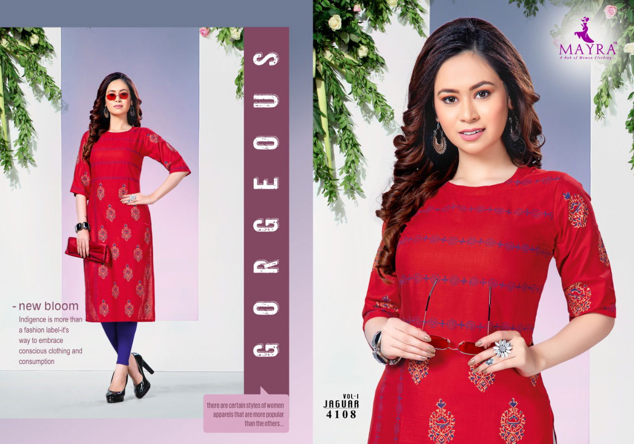 Mayra Jaguar 1 Latest Fancy Designer Casual Regular Wear Printed Designer Rayon Kurtis Collection
