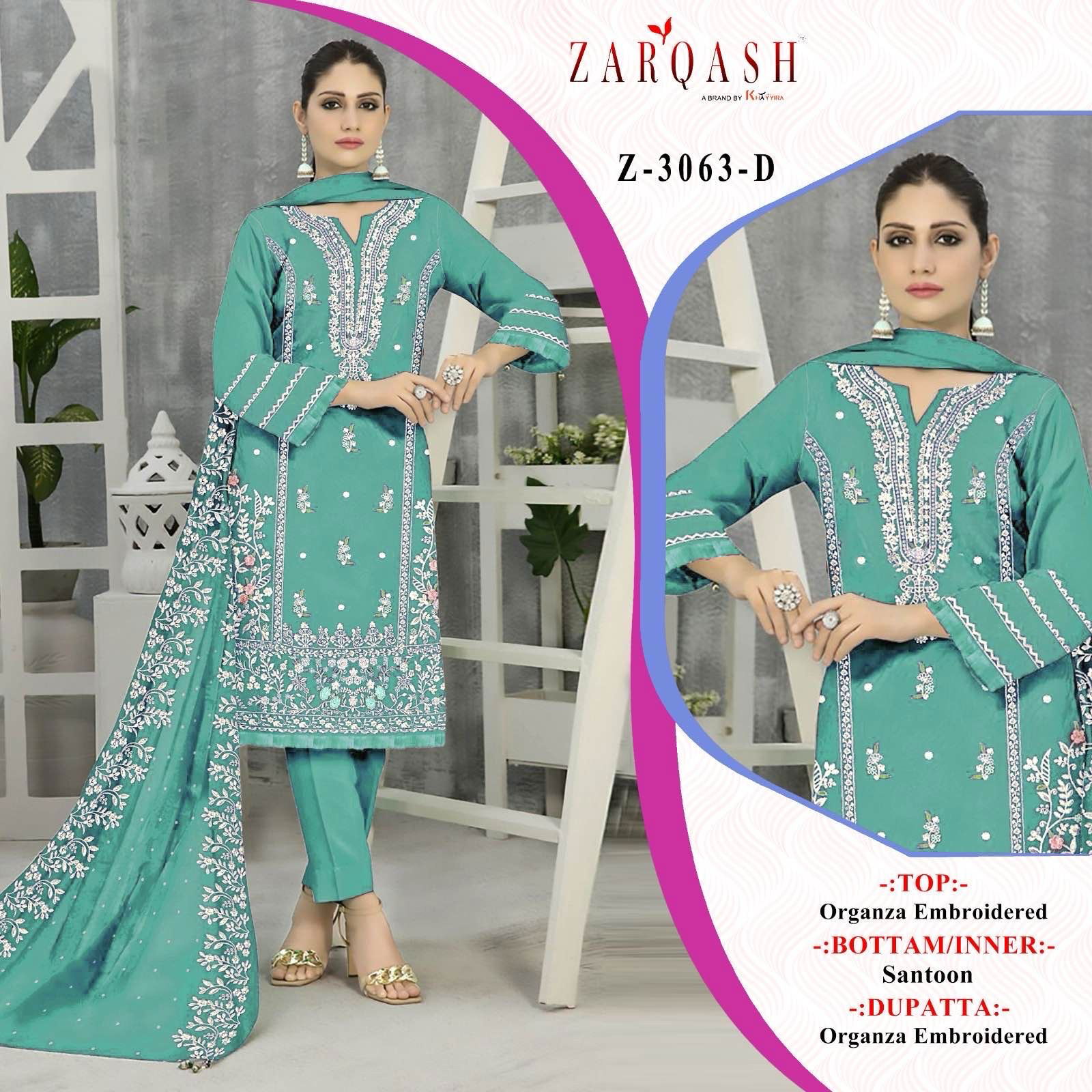 Zarqash Z 3063 A To D Designer Organza Pakistani Suits Catalog