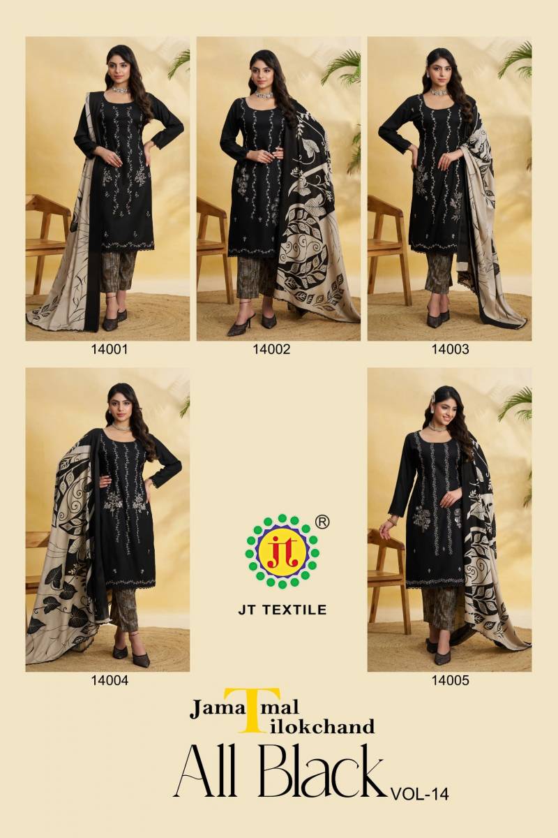 All Black Vol 14 By Jt Rayon Embroidered Dress Material Wholesale Market In Surat With Price
