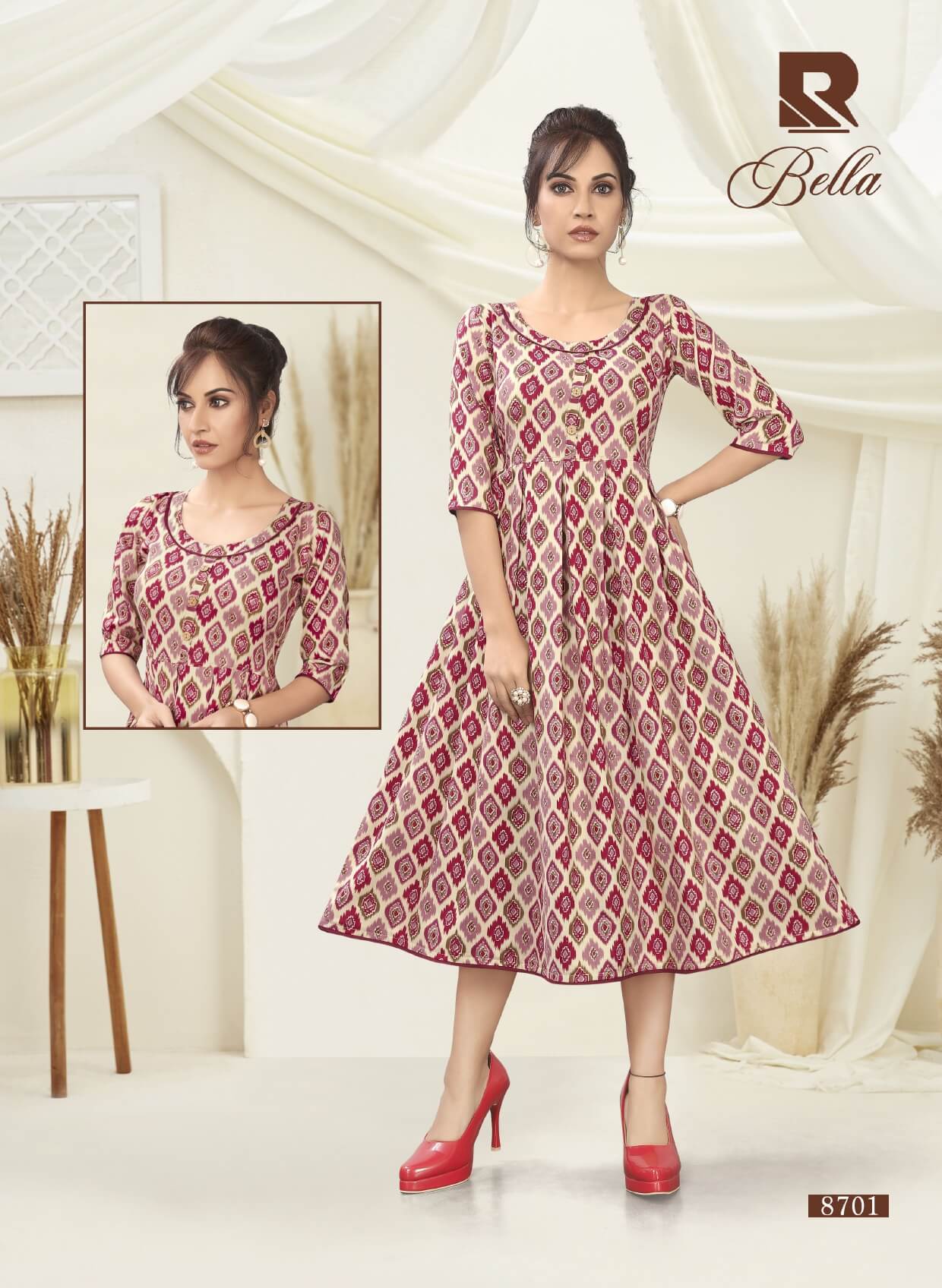 Raashi Bella Latest Fancy Regular Wear Heavy Rayon Printed Anarkali Kurtis Collection

