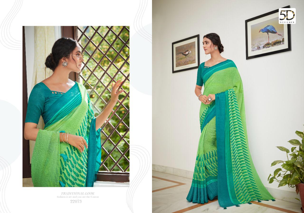5D AMBER VOL-6 Fancy Printed Casual Wear Georgette Jacquard Border Saree Collection 