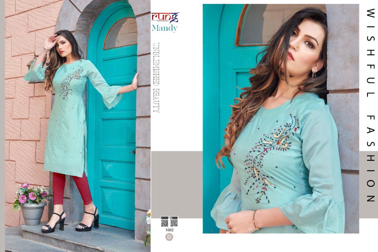 RUNG MANDY Ethnic Daily Wear Heavy Modal Silk With Handwork  Latest Designer Kurtis Collection