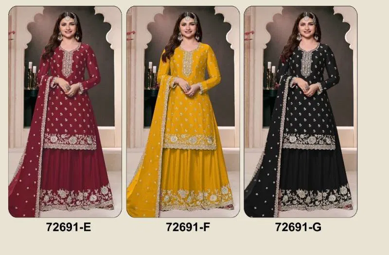 Super Hit 72691 E To G Chinon Embroidered Salwar Suits Wholesalers In Delhi