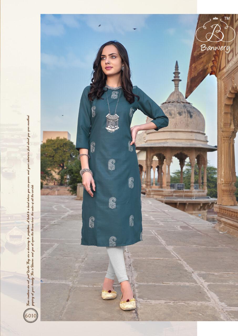 BANWERY BLEND VOL-6 Latest Designer Fancy Festive Wear Heavy Magic Cotton With Embroidery Work Fancy Kurtis Collection