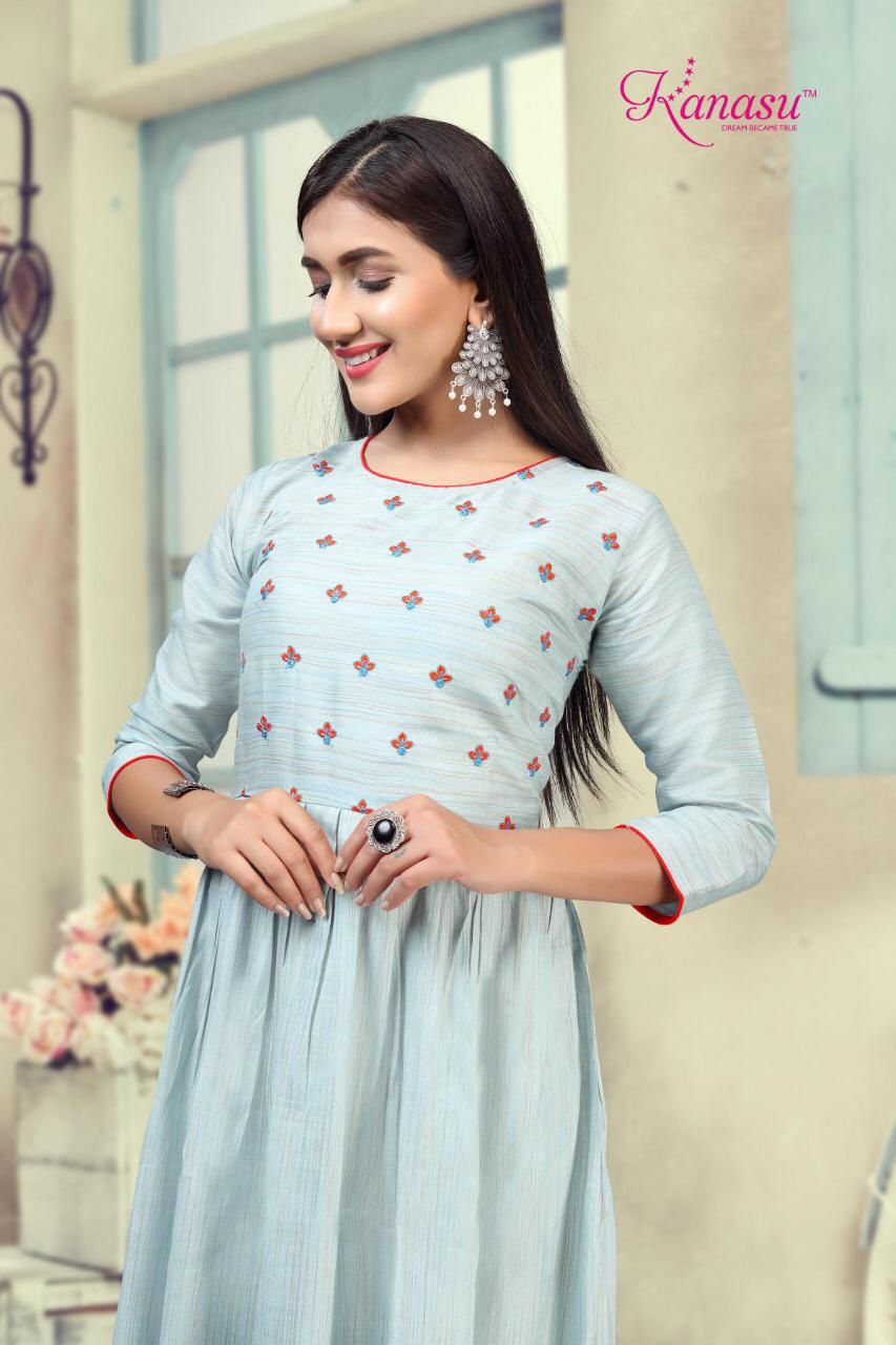 Kanasu Lemon Heavy Rayon Ethnic Wear Anarkali Long Designer Kurtis Collection
