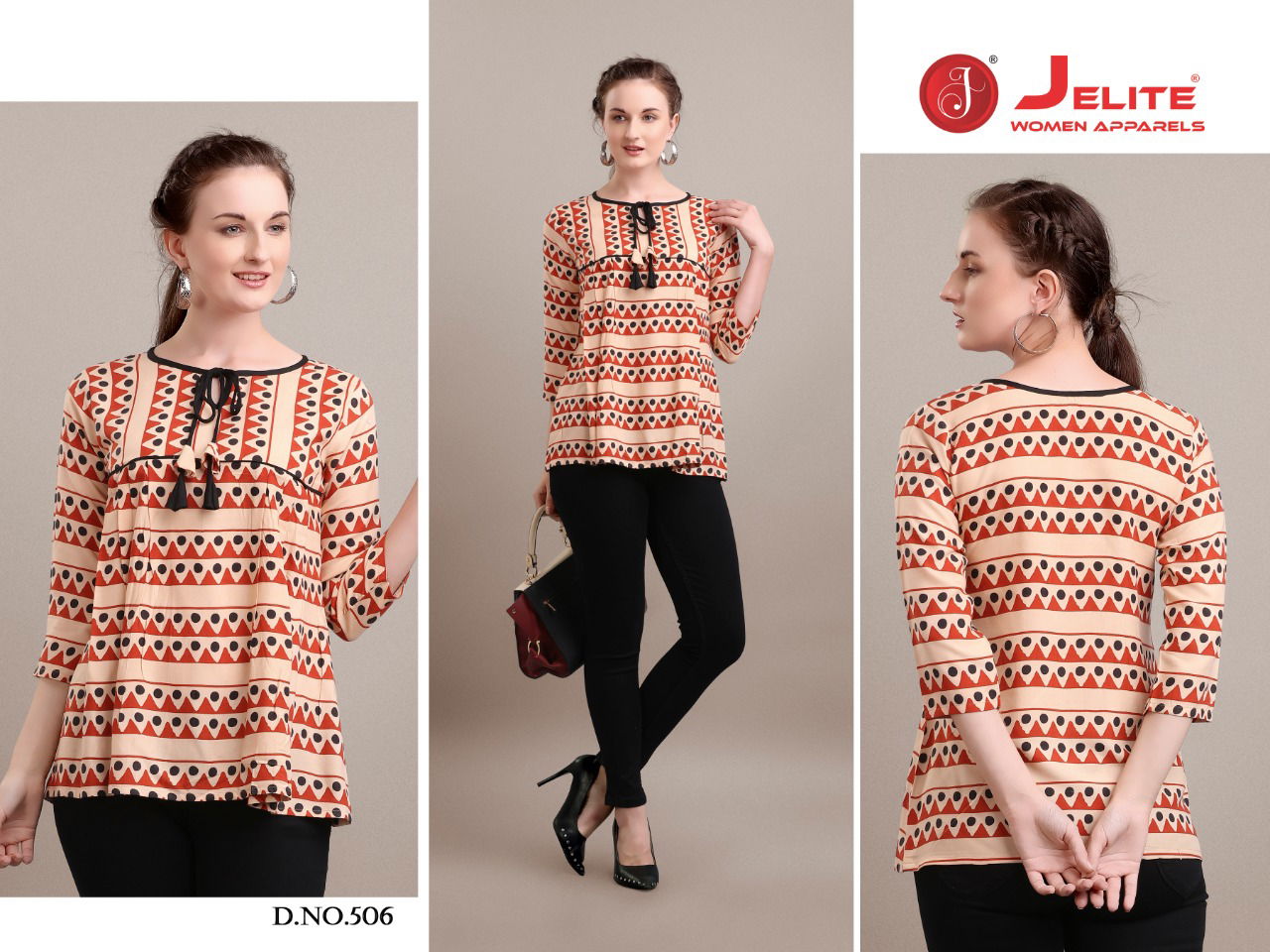 Jelite Camellia Stylish Western Regular Wear Heavy slub rayon And Cotton crepe Ladies Top Collection