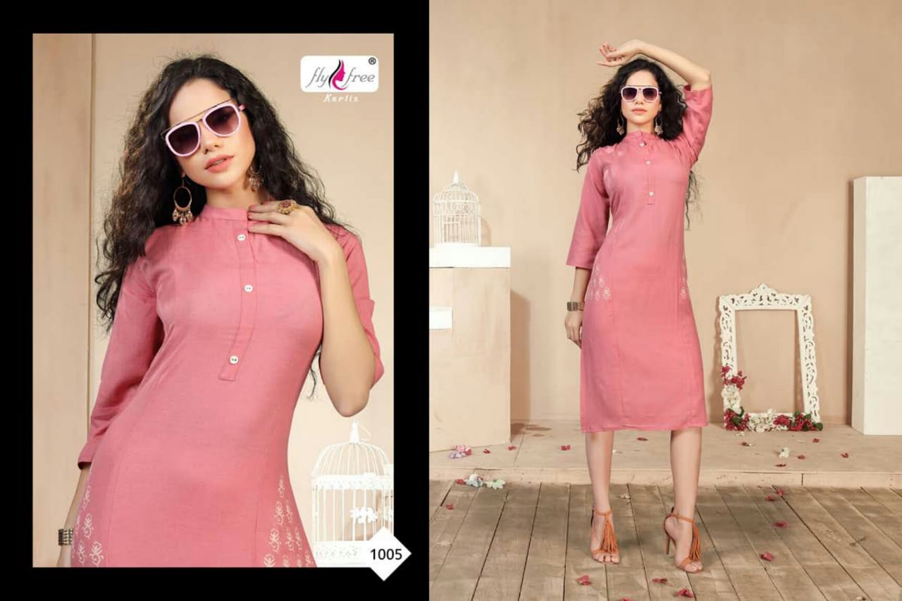 Fly Free Naira Latest Fancy Regular Casual Wear Heavy Rayon Designer Kurtis Collection
