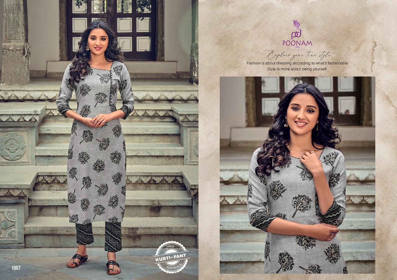 Poonam Aarna Fancy Ethnic Wear Rayon Printed Kurtis With Bottom Collection
