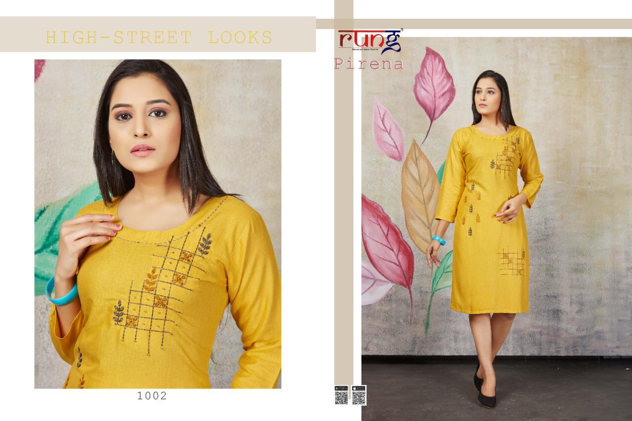 Rung Pirena Latest Designer Rayon Party Wear Kurti Collection