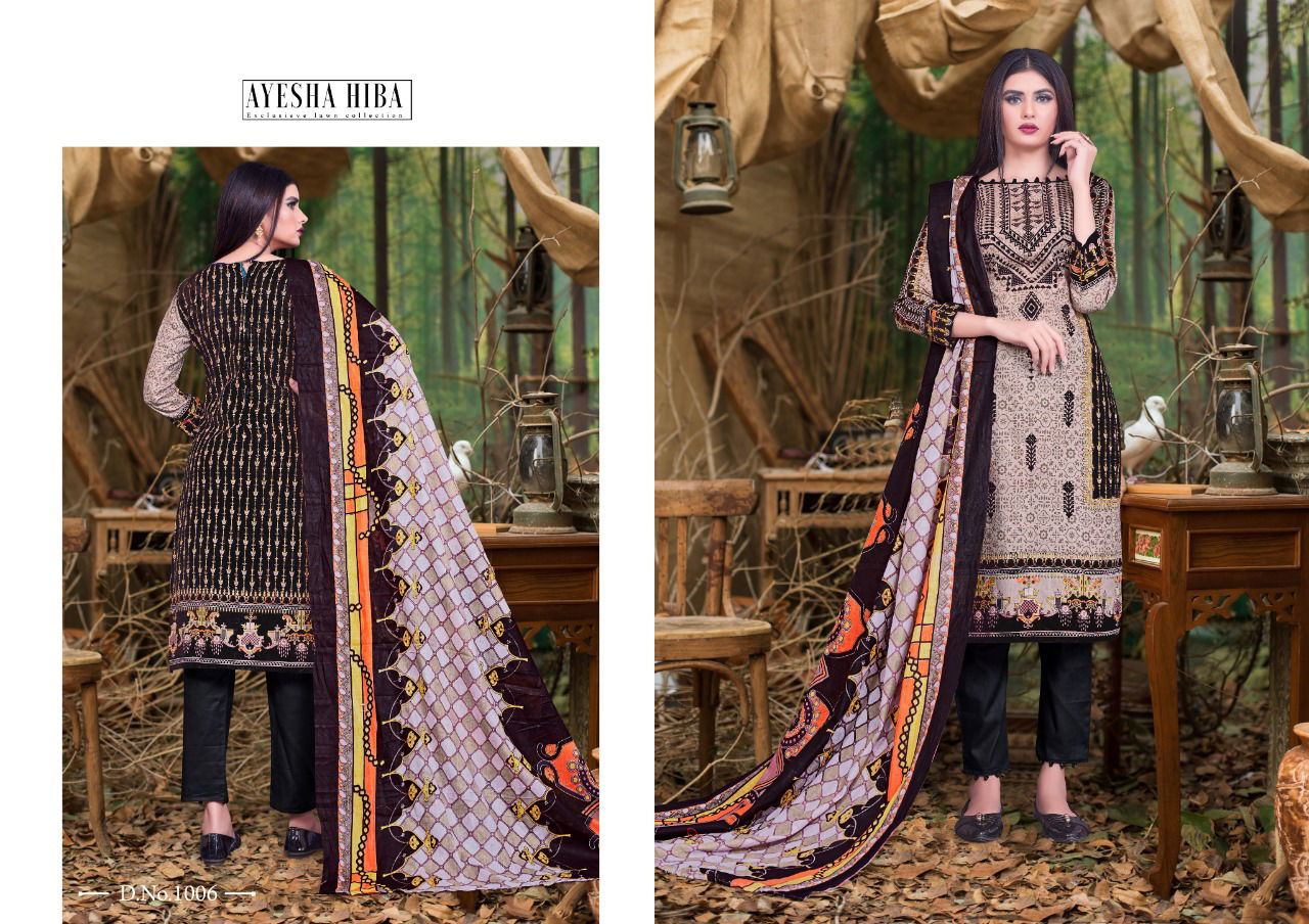 Ayesha Hiba Latest Fancy Designer Casual Wear Lawn Cotton Karachi Dress Materials Collection
