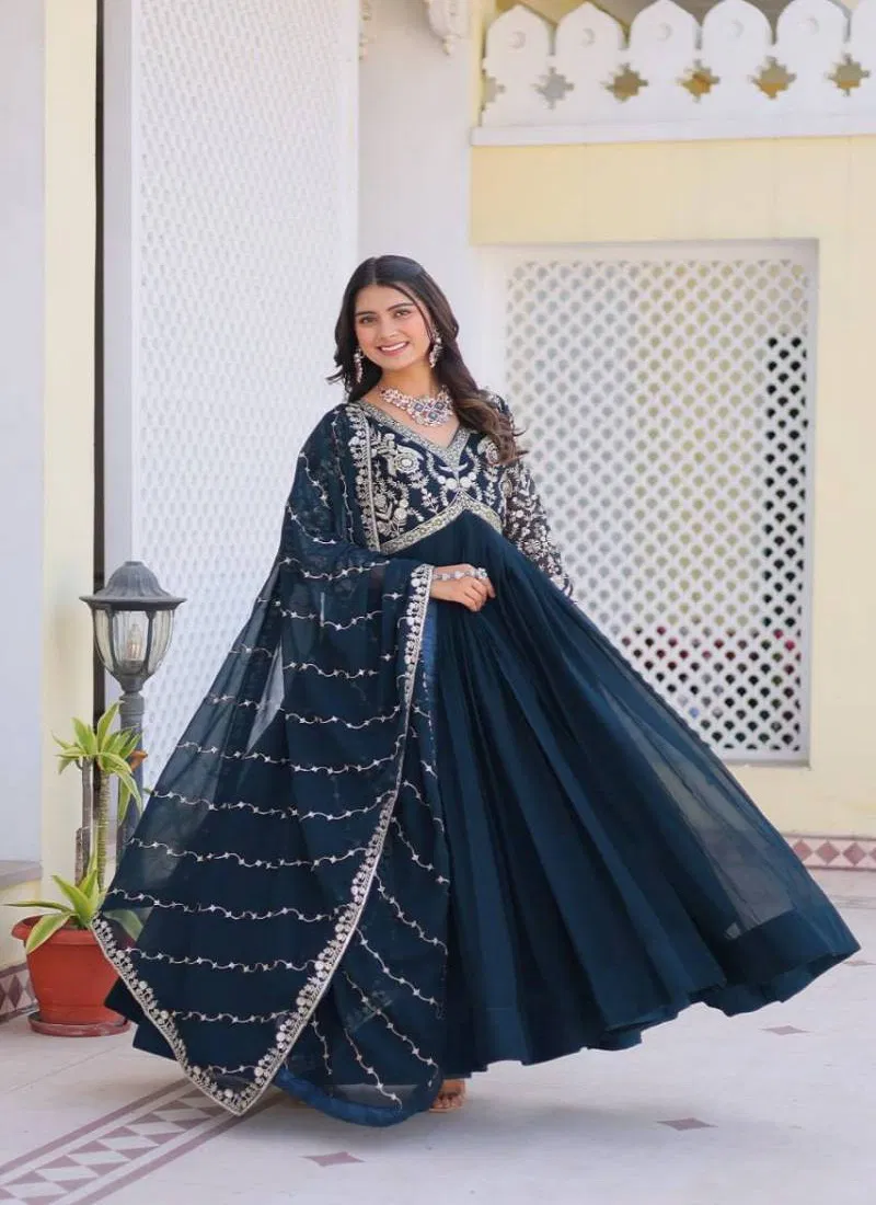 Sn 2396 Amazing Faux Georgette Gown With Dupatta Online Wholesale