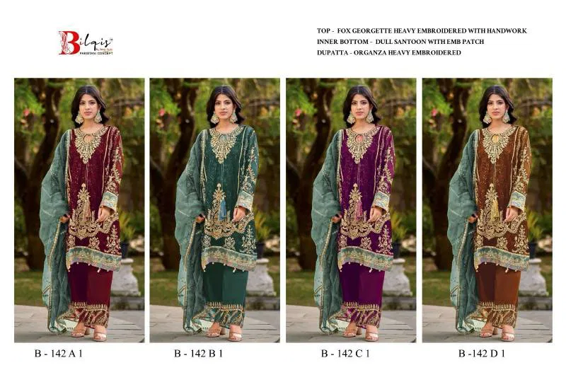 Bilqis B 142 A1 To D1 Georgette Pakistani Salwar Suit Wholesale Price In Surat
