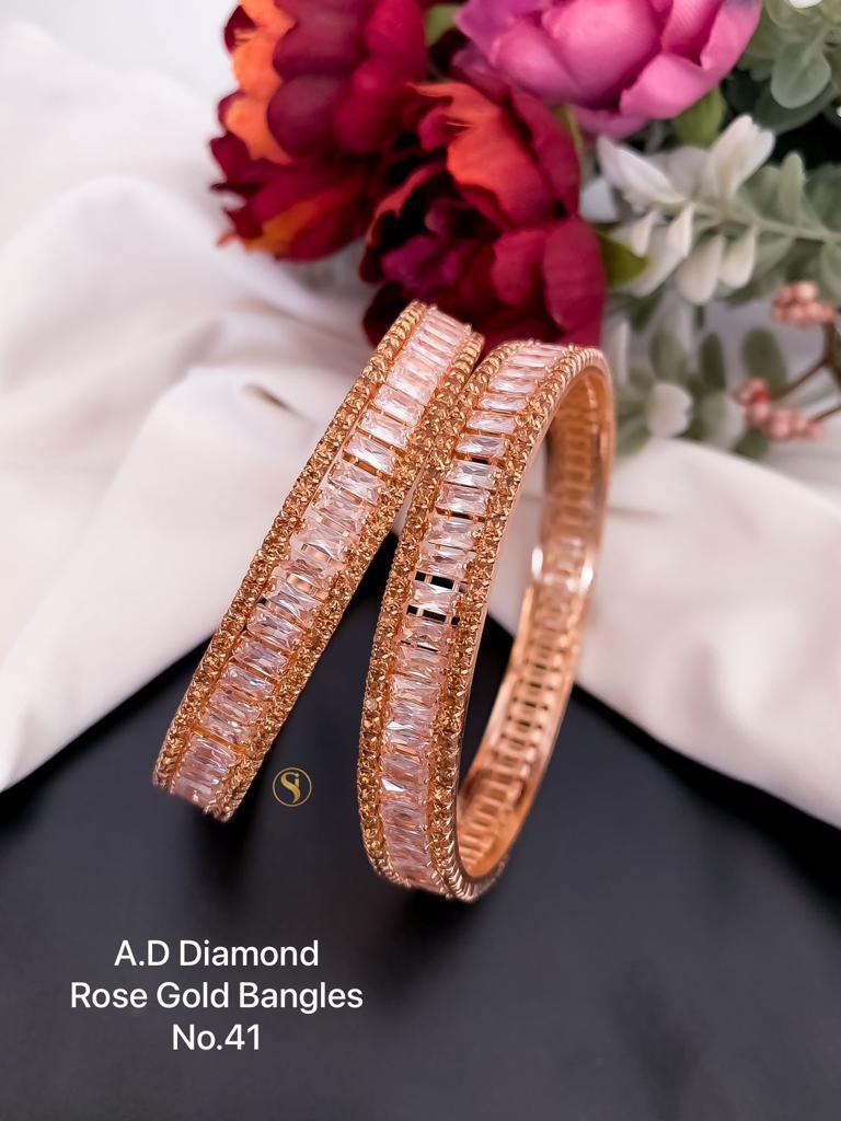 AD Diamond Fancy Designer Rose Gold Bangles Catalog