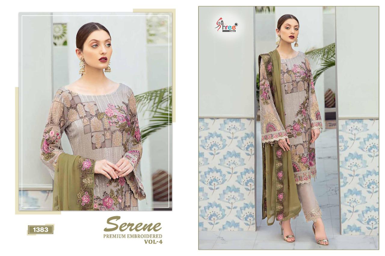 Shree Fab Serene Premium Embroidered Vol 4 Latest Heavy Designer Pakistani Dress Materisl Collection With Nazneen Embroidered Dupatta 
