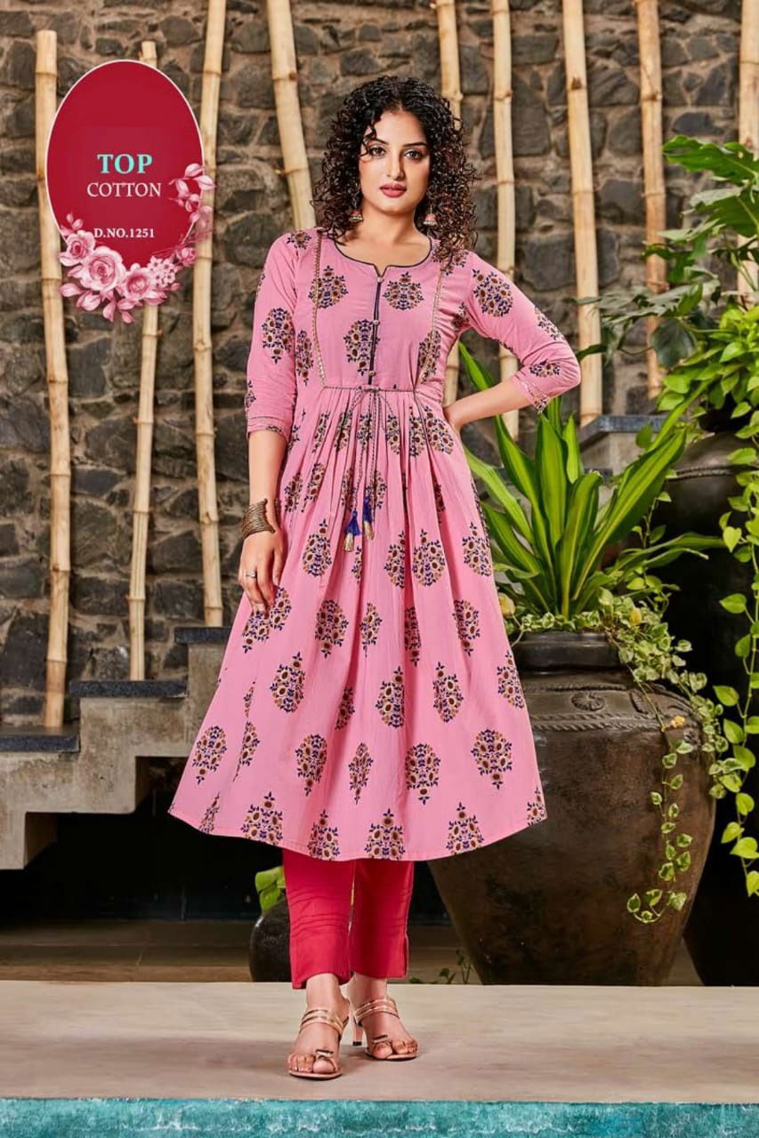 Kudi 1 Latest Fancy Designer Flair Style Ethnic Wear Rayon Long Printed Kurtis Collection
