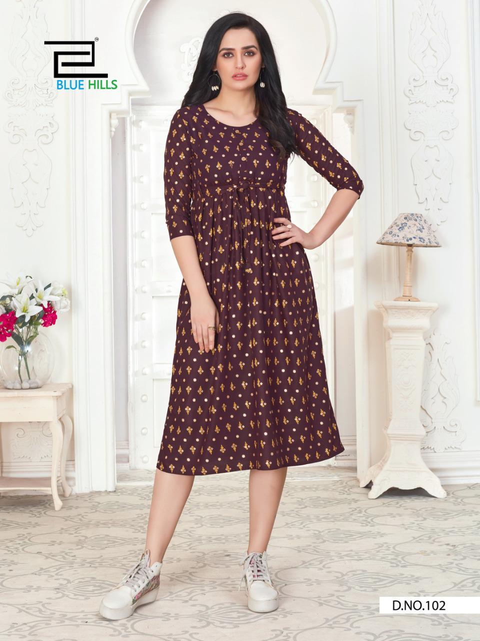 VEE FAB HI-FI Latest fancy Regular Wear Anarkali Rayon Gold Printed Kurtis collection