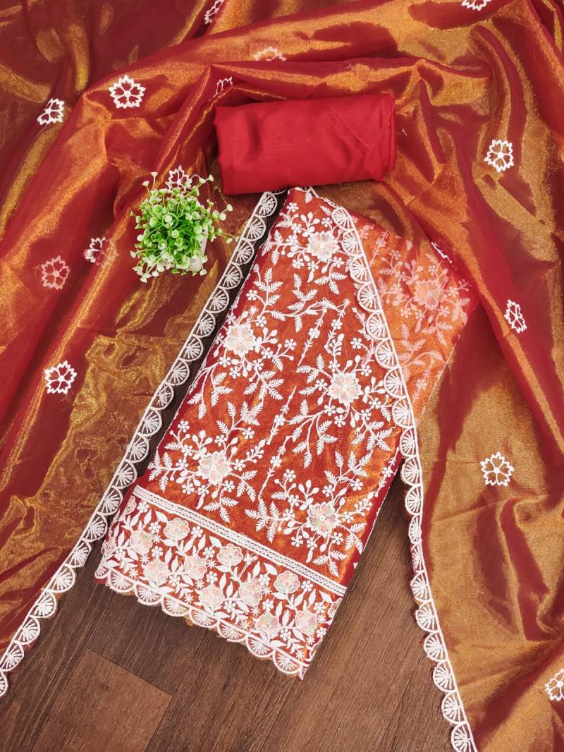 Color Set 9080 Twill Silk Embroidered Dress Material Suppliers In India