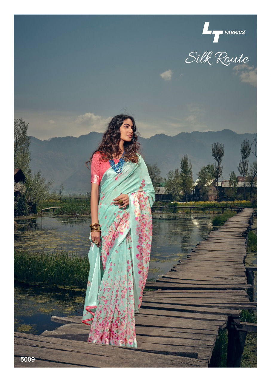 Lt Silk Route Latest Fancy Designer Linen Printed Casual Wear Saree Collection

