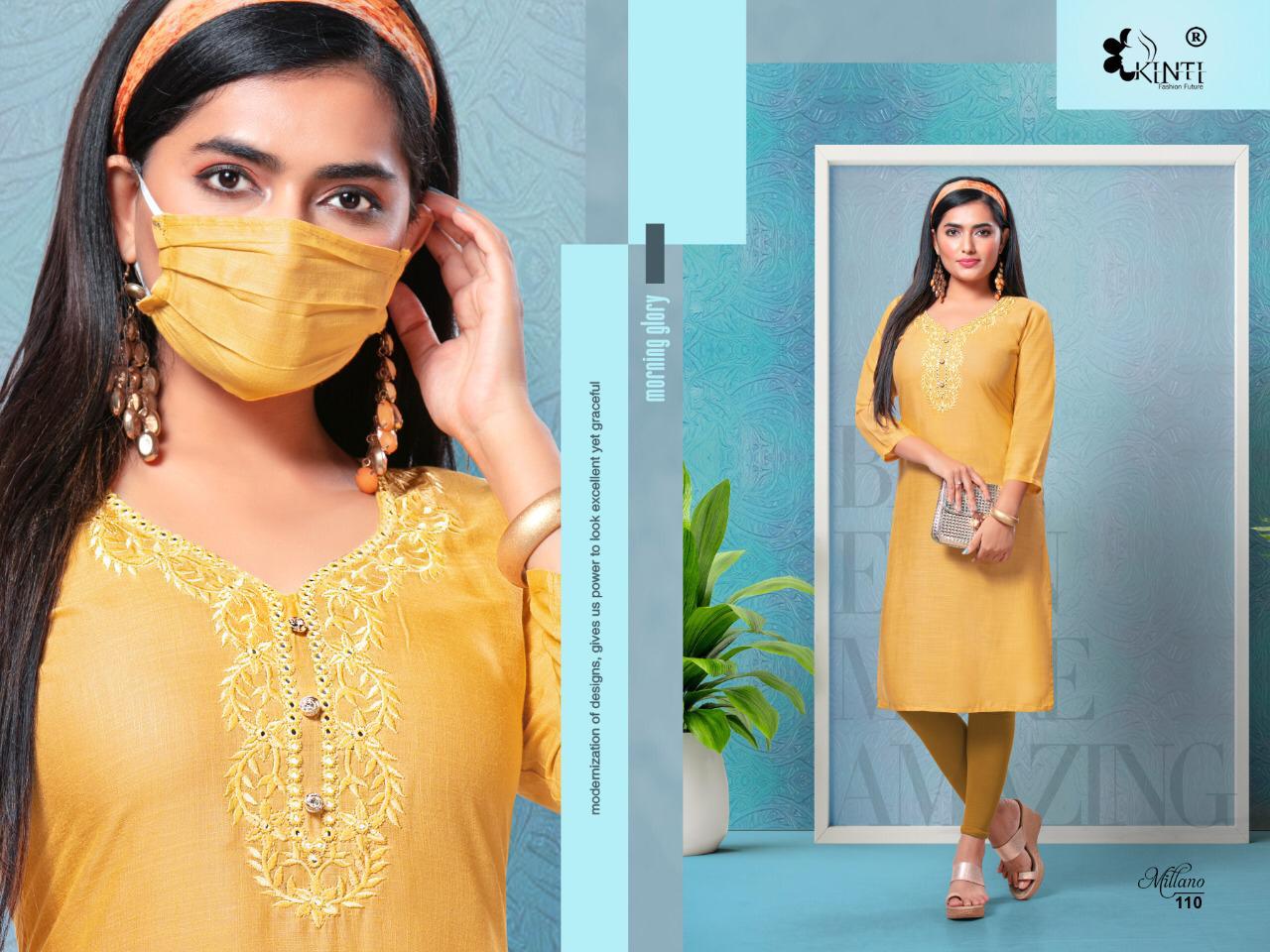 Kinti Millano Latest Designer Straight Neck Mirror Embroidery Work Style Kurtis Collection  