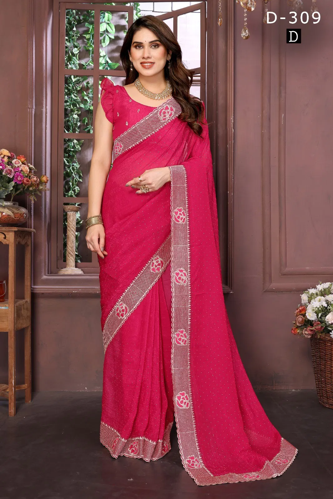 Df 309 A TO E Fendi Crunchy Designer Party Wear Saree Exporters In India