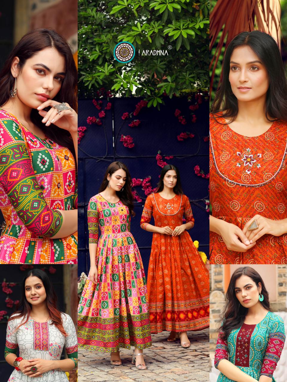 Aradhna Bandhani 2 Heavy Cotton Printed Festive Wear Anarkali Long Kurtis Collection
