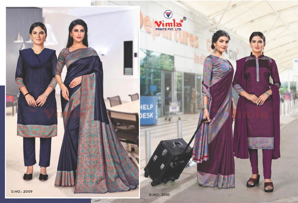 Australian Silk Printed Uniform Dress With Saree Combo Catalog

