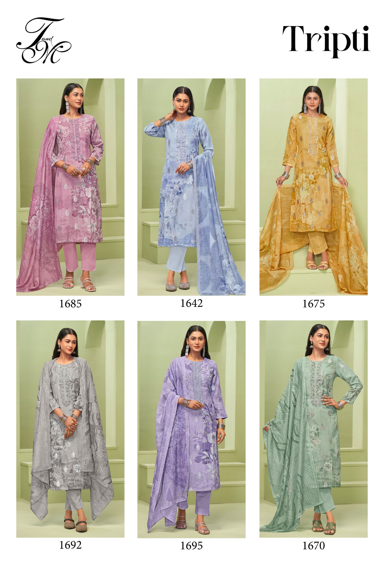 Tripti By T&M Fancy Linen Embroidery Dress Material Surat Wholesale Market