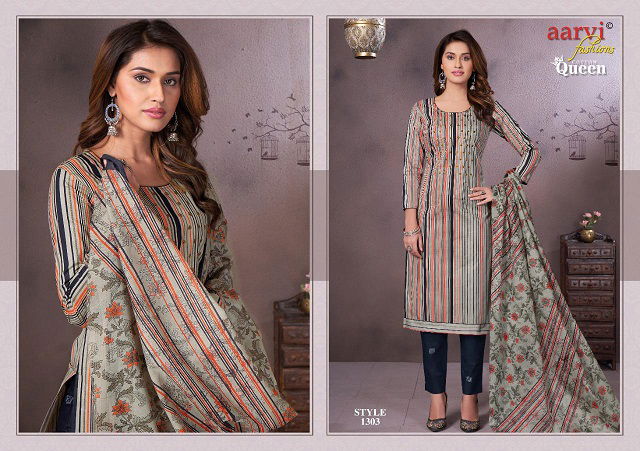 Aarvi Queen 3 Latest fancy regular Wear Pure Cotton Cambric Dress Material Collection
