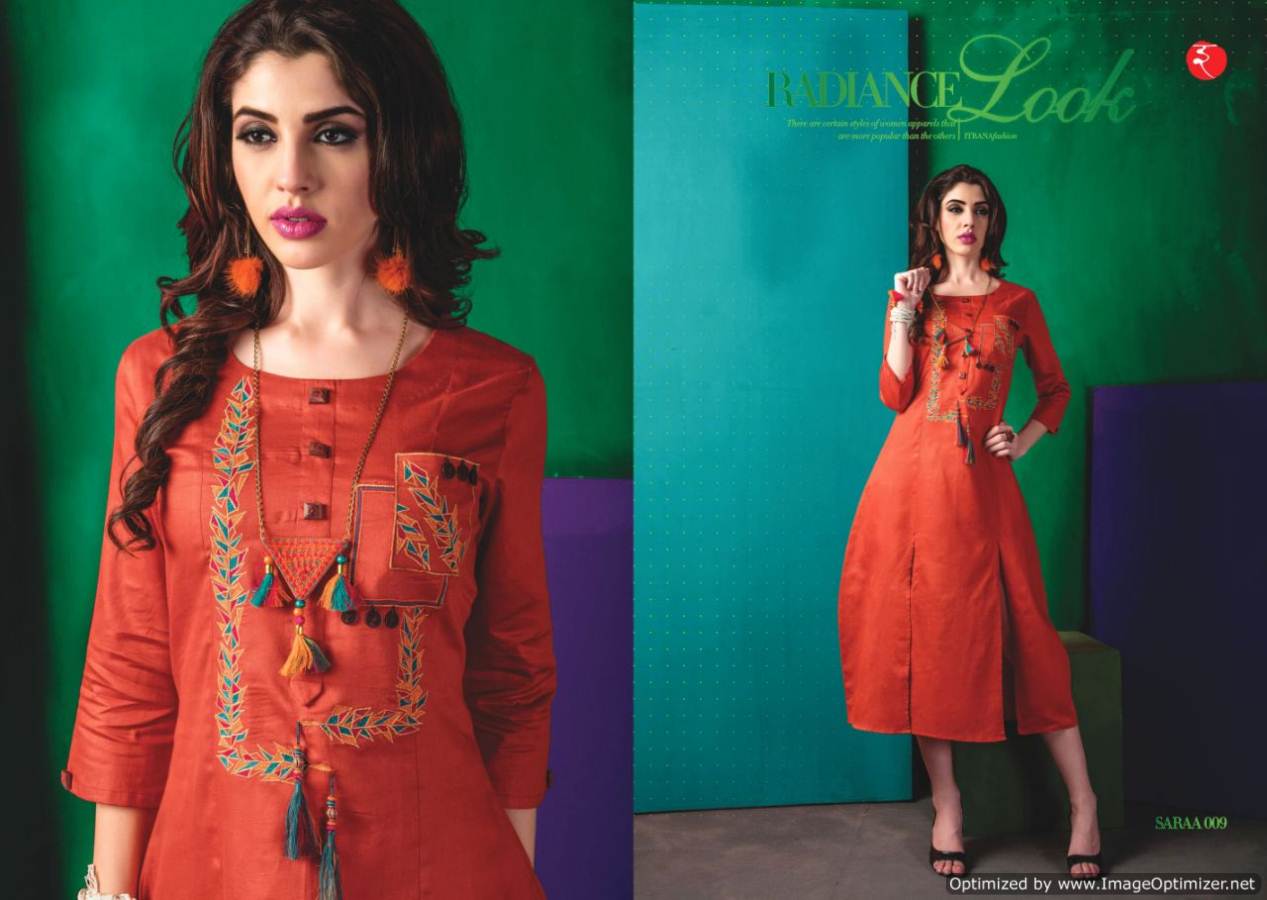 Saraa Launch New Latest Wonderful Party Wear Designer Kurti With Embroidery Work Three Fourth sleeves And Beautiful Neck Designs 