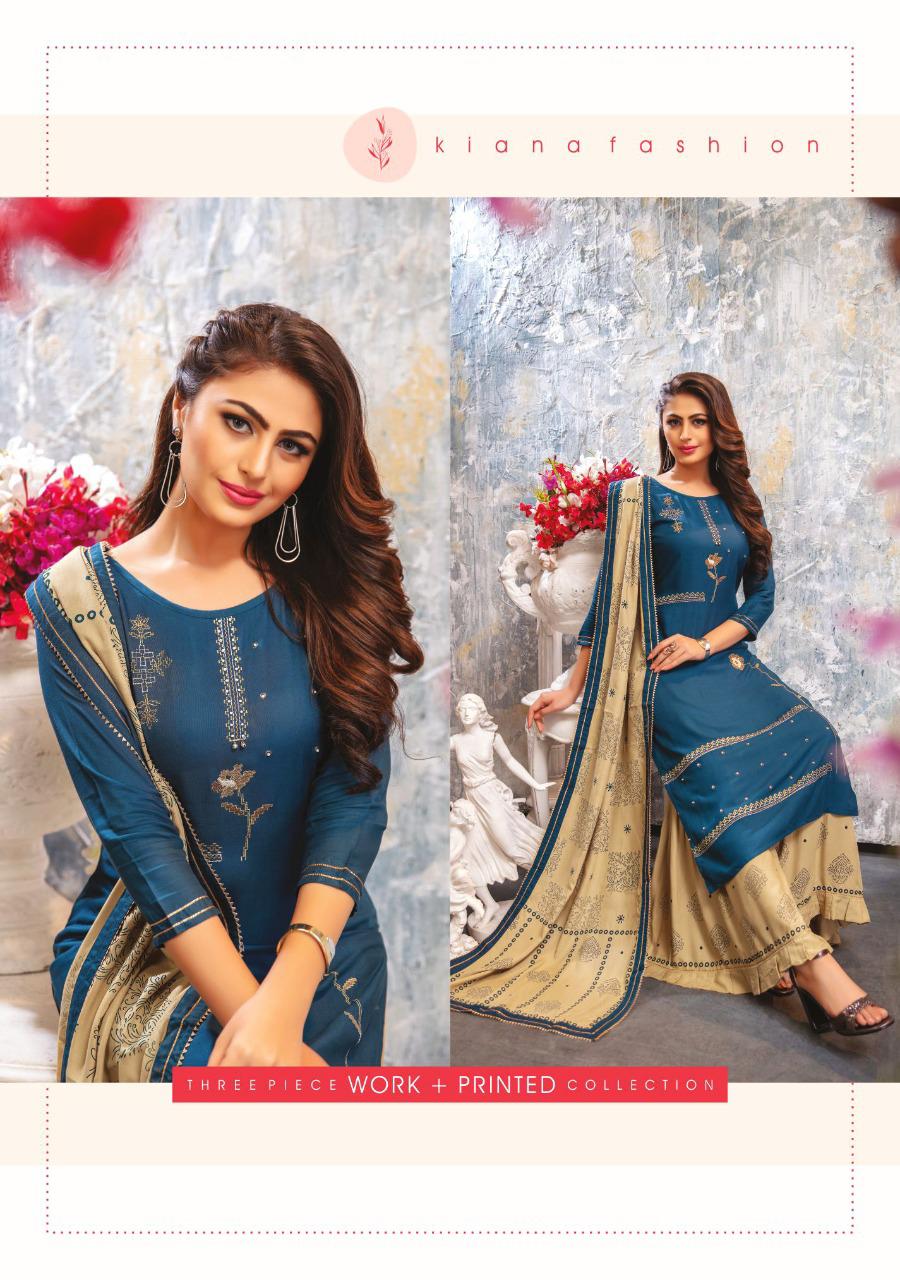 KIANA AITBAAR VOL-3 Latest Designer Fancy Festive Wear Rayon Top With Embroidery Work And Gold Print Readymade Salwar Suit Collection
