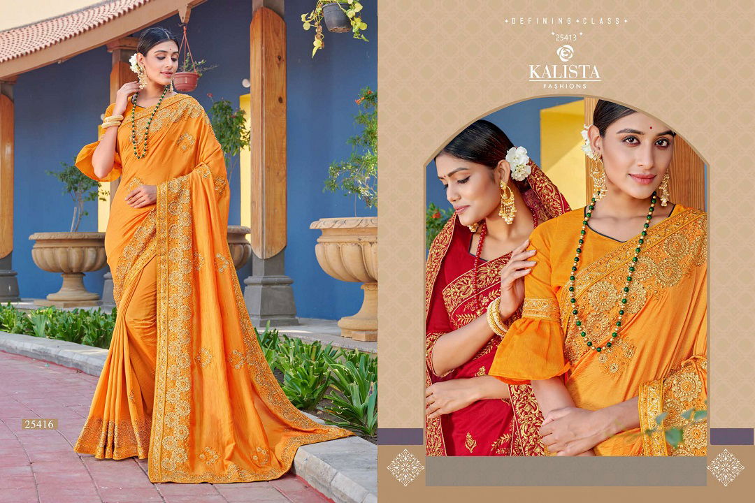 Kalista Kanya Fancy Designer Latest Heavy Wedding Wear Vichitra Silk Embroidery Work Saree Collection
