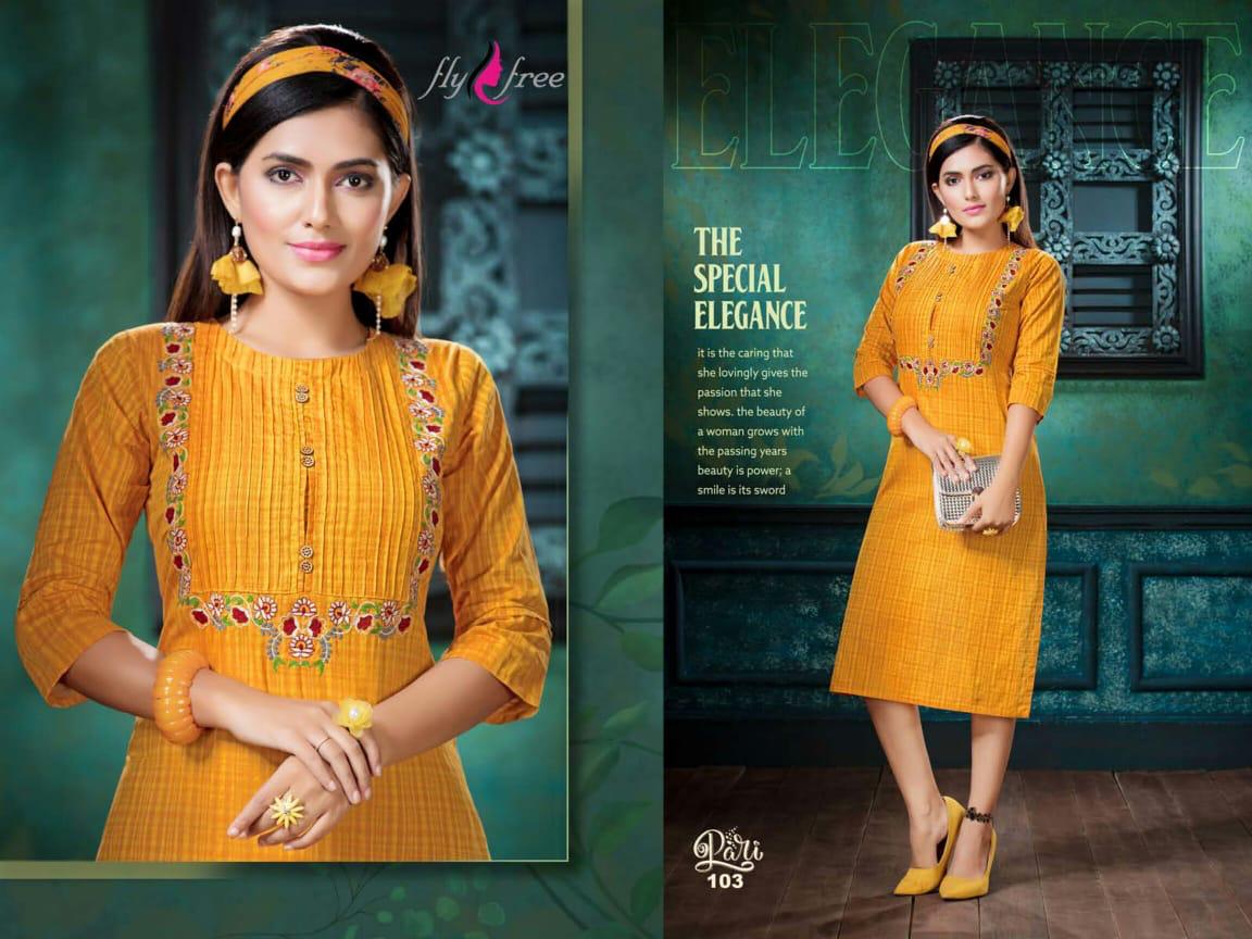 Fly Free Pari Designer Daily Ethnic Wear Embroidery Work Kurtis Collection