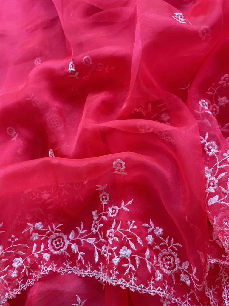 MC 110 Organza Printed Embroidery Work Sarees Catalog