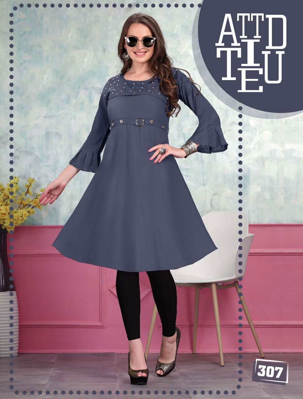Natasha Latest Fancy Casual Wear Rayon Wear Moti Work Anarkali Kurtis Collection