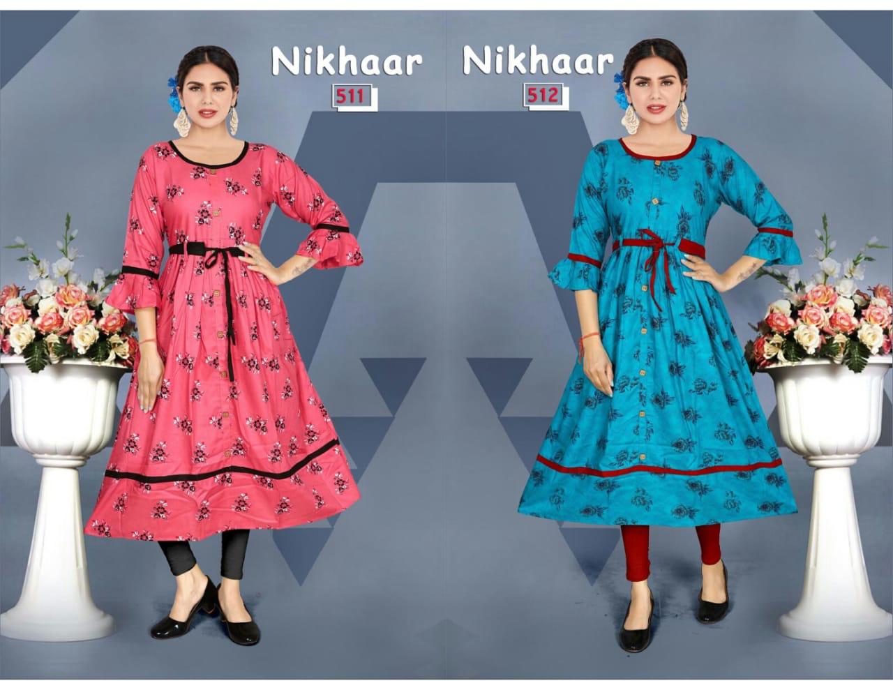 Nikhaar 5 Latest Designer Fancy Ethnic Wear Pure Rayon Printed Anarkali Kurtis Collection
