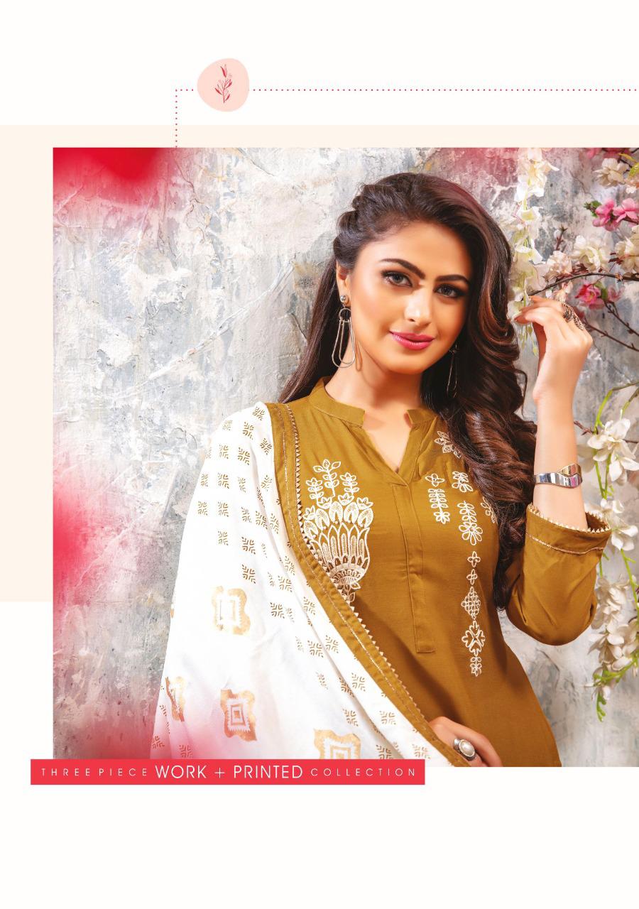 KIANA AITBAAR VOL-3 Latest Designer Fancy Festive Wear Rayon Top With Embroidery Work And Gold Print Readymade Salwar Suit Collection