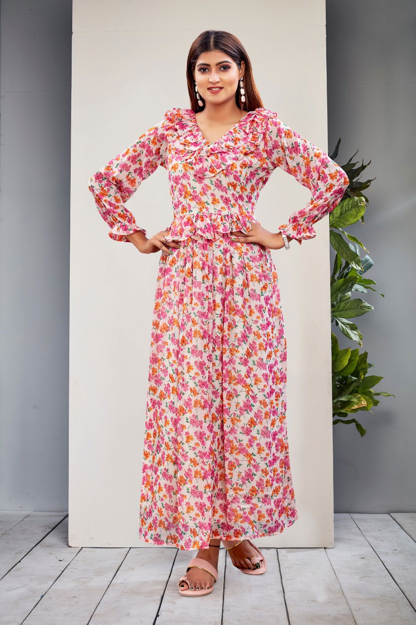 Western Gown Fancy Latest Designer Ethnic Wear Printed Long Kurtis Collection
